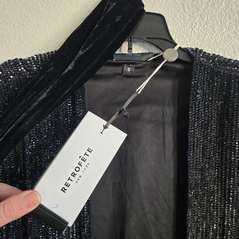 NWT Retrofete Gabrielle Embellished Robe Mini Dress Size S Black VNeck Tie Waist - Picture 7 of 14